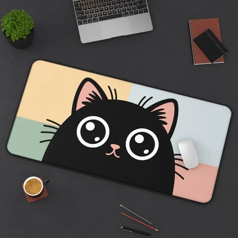 

Cute Black Cat with Big Eyes Pastel Desktop Mats,cute Kitten Mousepad, Laptop Keyboard Mat,office Deskmat,home Office Decoration