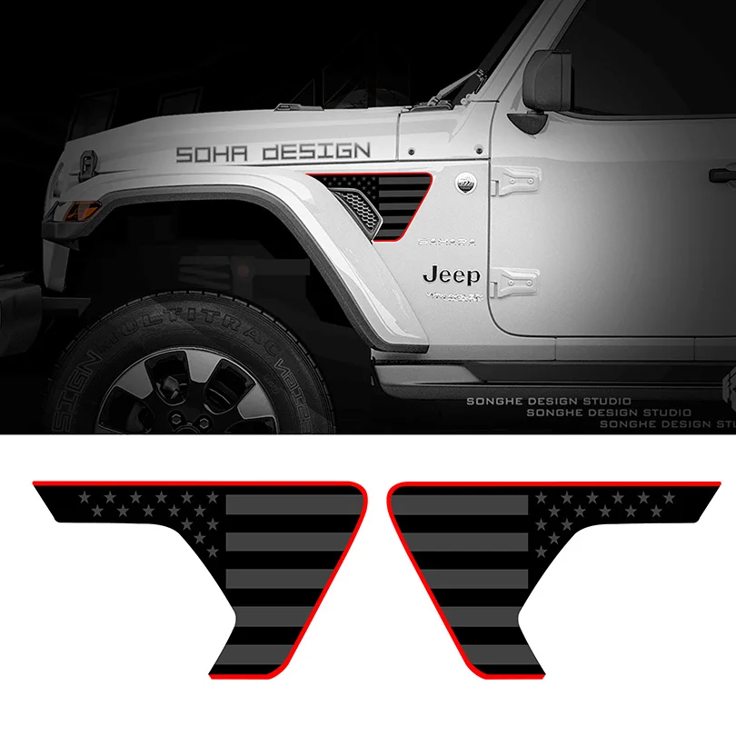 Matte Black American Flag Star Fender Sticker Blackout Side Vent Decal Vinyl Film Wrap Graphics for Jeep Wrangler JL 2018 2019