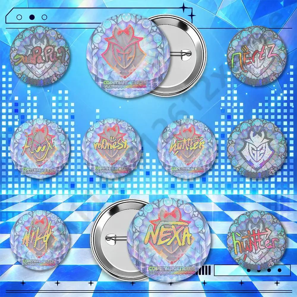 G2 Holographic Badge Pins 25/32/44/58/75mm Round Anime Game Brooches Cosplay Fan Merch Bag Backpack Decoration Collection Gifts