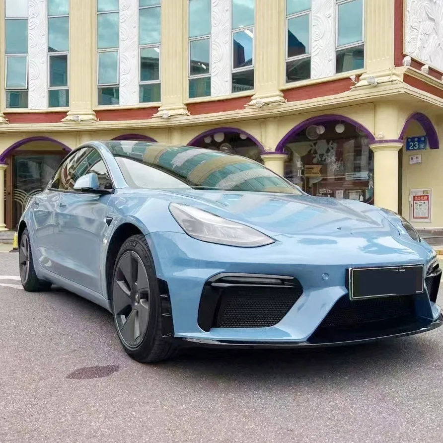 

Подходит для Tesla MODEL 3, модифицированного переднего бампера GT4 в сборе с дневными ходовыми огнями, литой под давлением, полный комплект из полипропилена facto