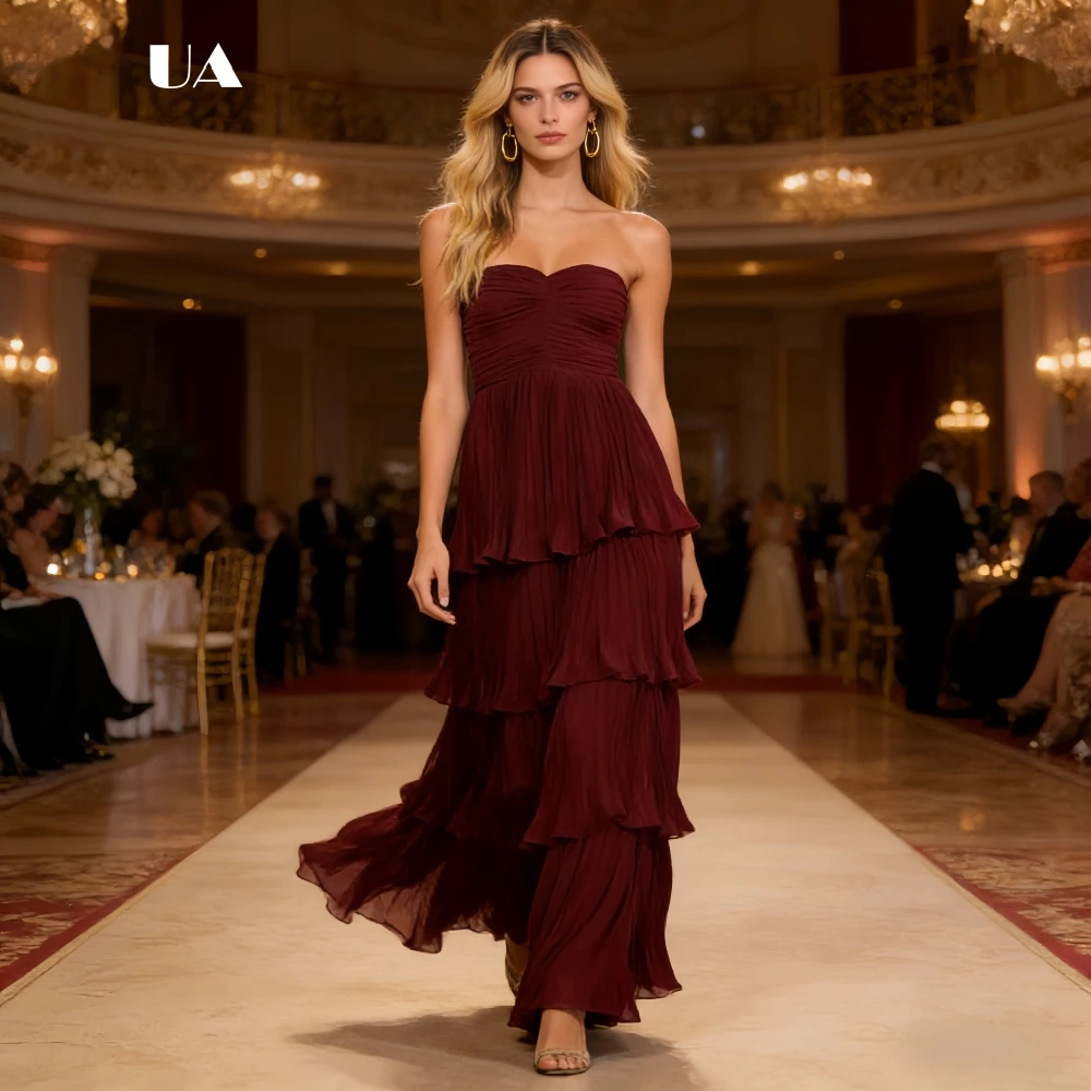 

ULBYANRY Elegant Straight Sleeveless Prom Dress with Tiered Ruffle Sexy Sweetheart Neck Maxi Dress Fashionable Ruched Party Gown