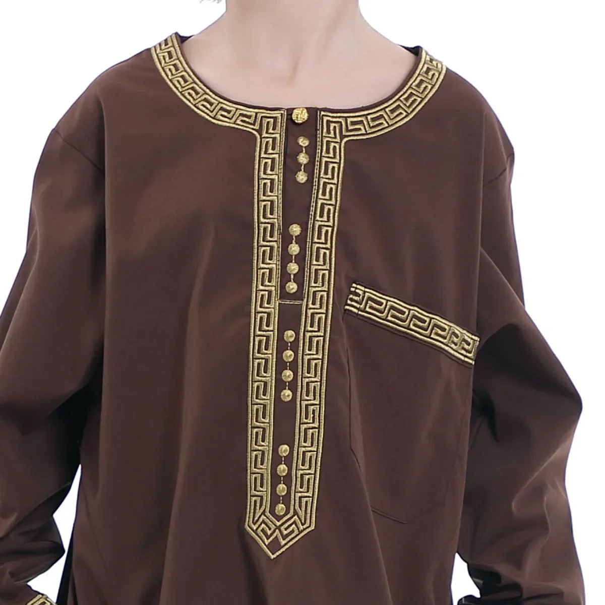 Conjunto de robe infantil muçulmano, gola redonda, manga comprida, vestido estampado, abaya, kaftan, juba thobe, roupas islâmicas, crianças, menino,