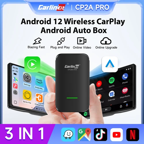 CarlinKit CP2A PRO CarPlay adaptador inalámbrico Android conexión automática inalámbrico Android 12 AI Box para 98% OEM CarPlay Cars Youtube