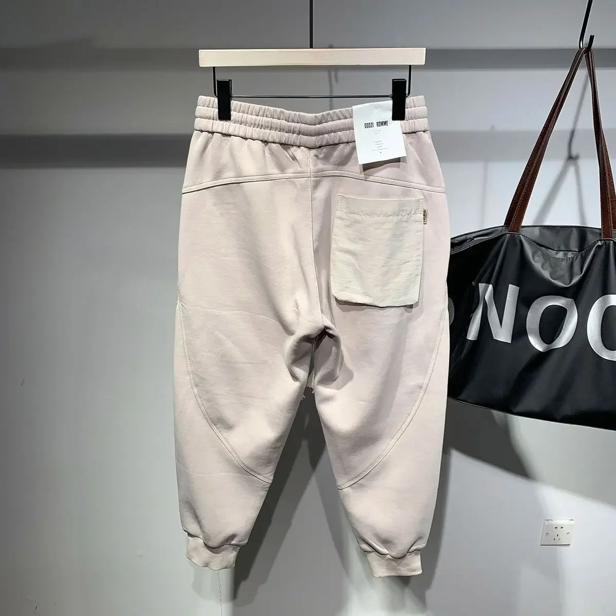 Men\'s Casual Harem Pants with Elastic Waist Color-blocked Pockets Fashion Stylish Autumn Zipper Pocket Baggy Cargo Trousers