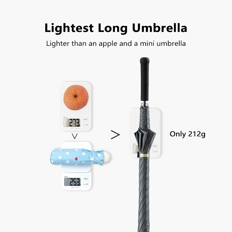 Parachase Ultralight Long Umbrella Rain Women Portable Only 212g Sun Protection Umbrella UV Parasol Outdoor Lightest Umbrella