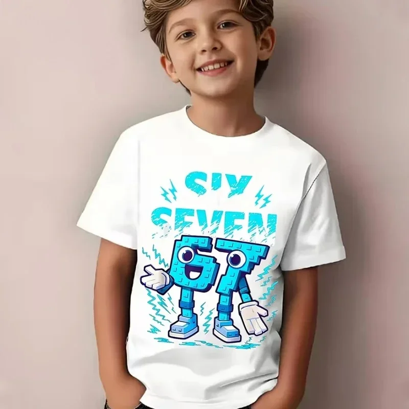 67 Pixel Cartoon-Charakter Baumwoll-T-Shirt, Jungen Mädchen Harajuku Streetwear Print Kurzarm-T-Shirt, Trendiges Lässiges Kinder-Oberteil – Detail 4