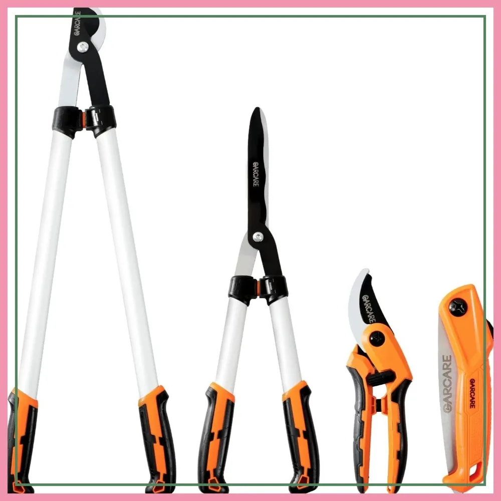 

4 IN 1 Garden Shears Pruning Set with Bypass Pruner, Lopper, Hedge Shears & Folding Saw, Carbon Steel Blades