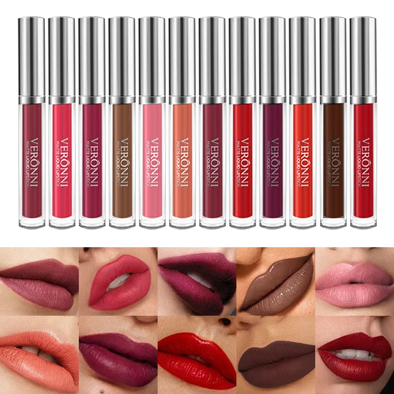 12pcs/set of Lip Glaze Liquid Lipstick Non-fading Matte Lipstick Lasting Non-stick Cup Multicolor Lip Gloss Makeup Kit Gift