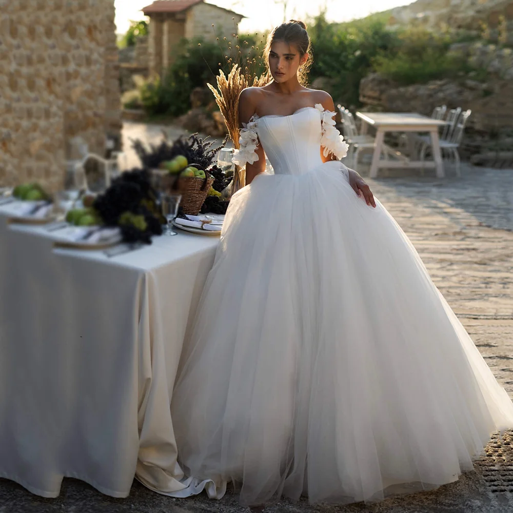 2025 vestidos de novia bohemios 3D Floral fuera del hombro Corse tul vestido de novia elegante vestido de novia de princesa personalizado