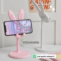 Pink Phone Holder Desktop Cell Phone Stand For iPhone 13 14 Samsung Smartphone Adjustable Lovely Rabbit Cartoon Table Support