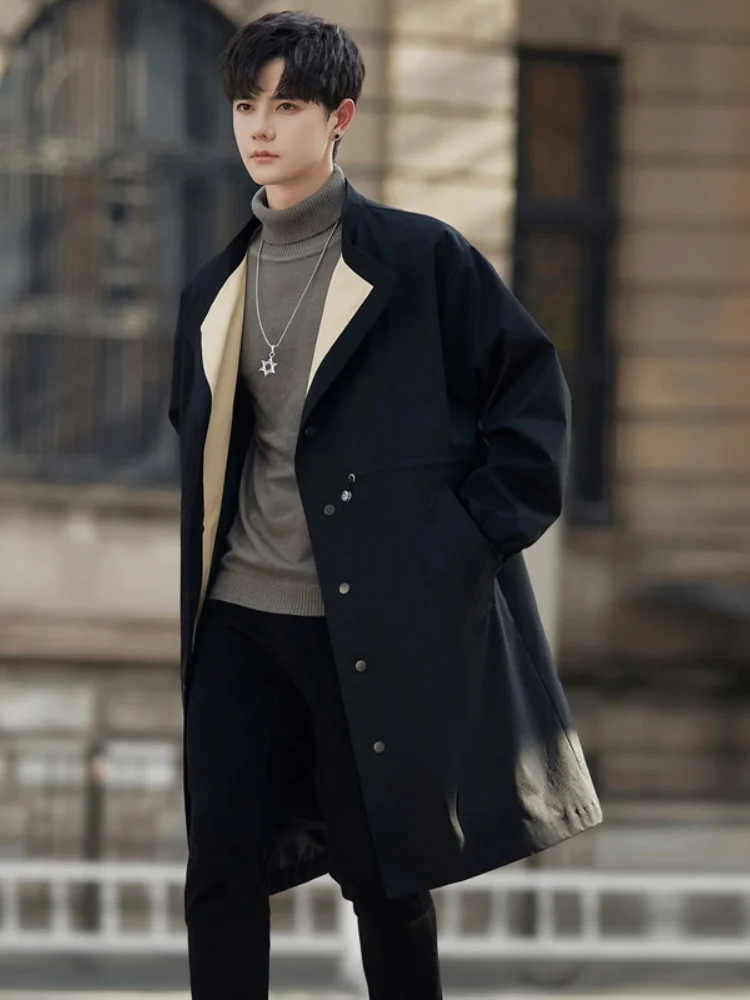 

Bla Men's Mid-Length Spring Autumn Sle Jaet Cool Haome Coat Casual Smart Casual Long Sve Pure Color Button Decor