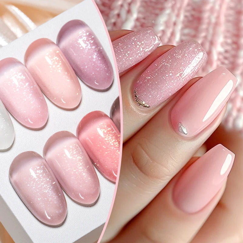 MTSSII 10 ml 8/7 pièces Shimmer Base en caoutchouc Gel vernis à ongles ensemble bouteille en verre gelée nue rose blanc laiteux Nail Art Gel fournitures pour ongles