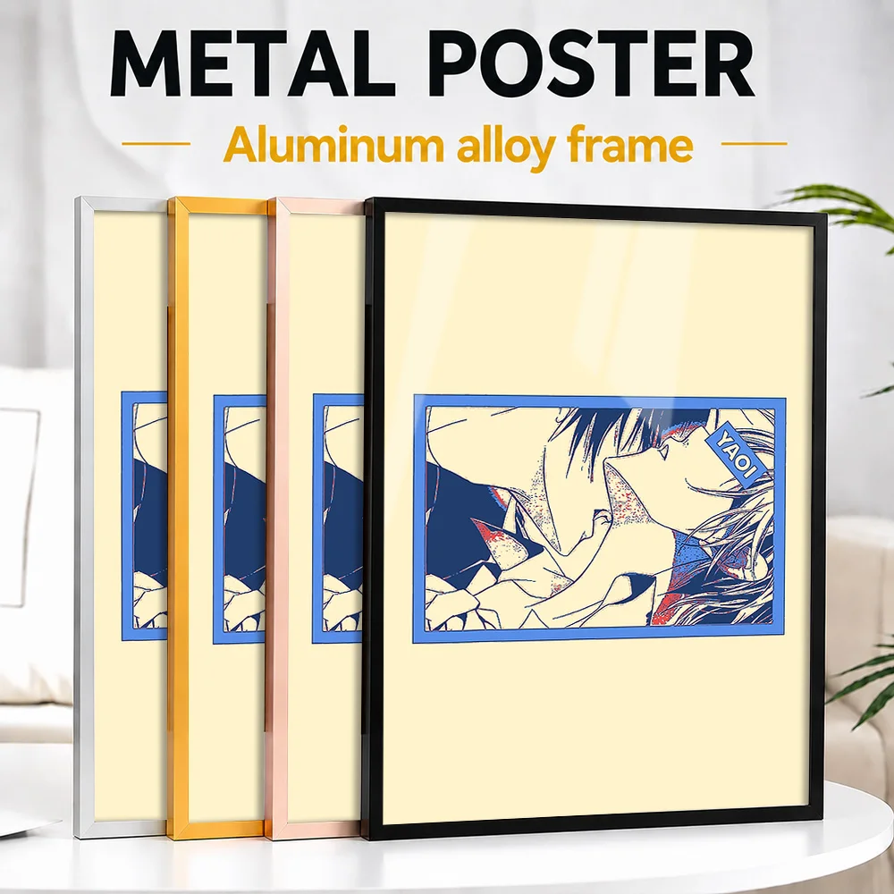 Anime Couple Comic Panel Metal Poster With Aluminum Alloy Frame Personalized Photo Japanese Manga Style Wall Art For Bedroom
