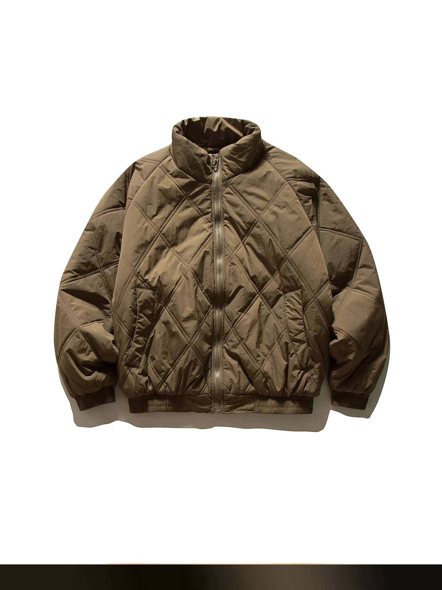 

American Retro Pure Color Simple Diamond Pattern Collar Cotton Jaet Winter Loose Thi Warm Couple Sle Cotton Coat