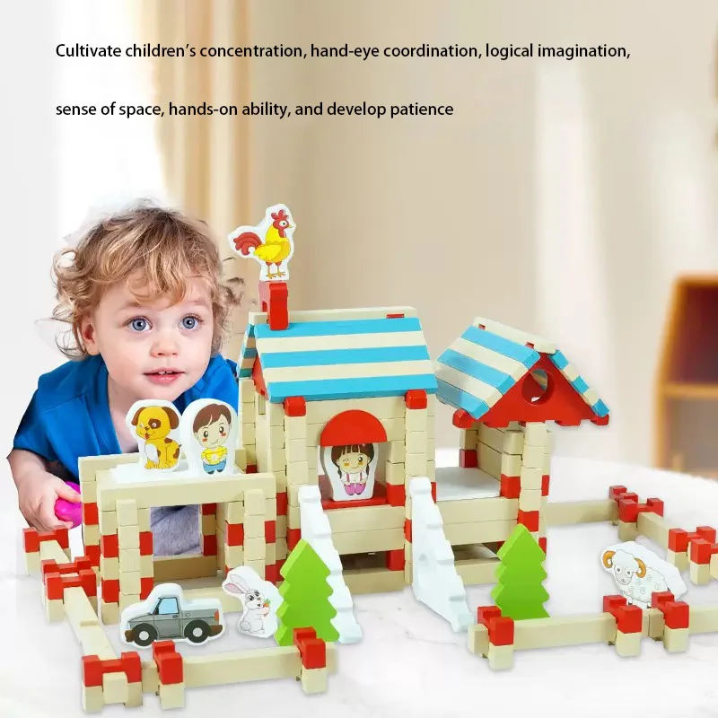 Set di blocchi di costruzione in legno per bambini fai-da-te - Giocattolo interattivo educativo per assemblaggio di strutture di piccolo architetto per bambini