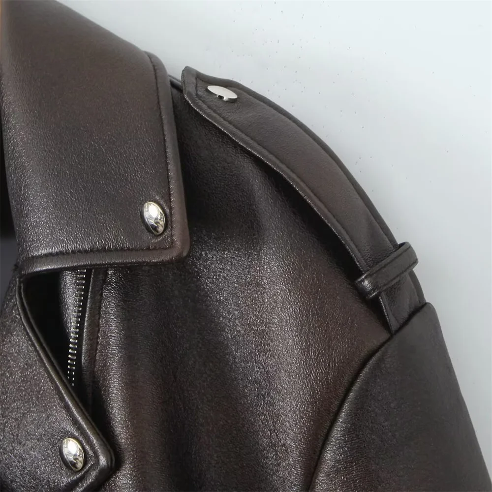 Autunno nuovo prodotto moda donna similpelle stile motociclistico colletto giacca a maniche lunghe giacca in pelle cappotto corto