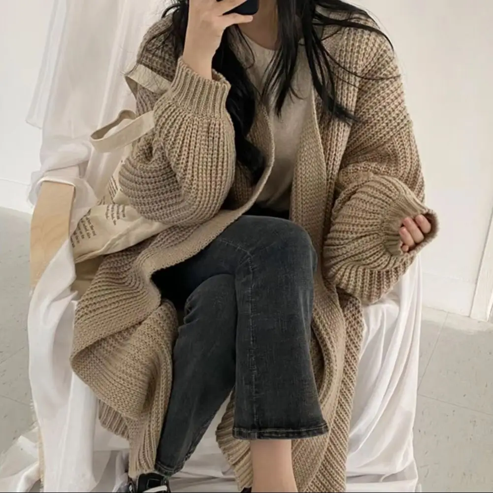 2026 New Women Knitted Sweater Coat V-Neck Long Sleeve Open Front Solid Color Knitting Cardigan Jacket Daily Wear