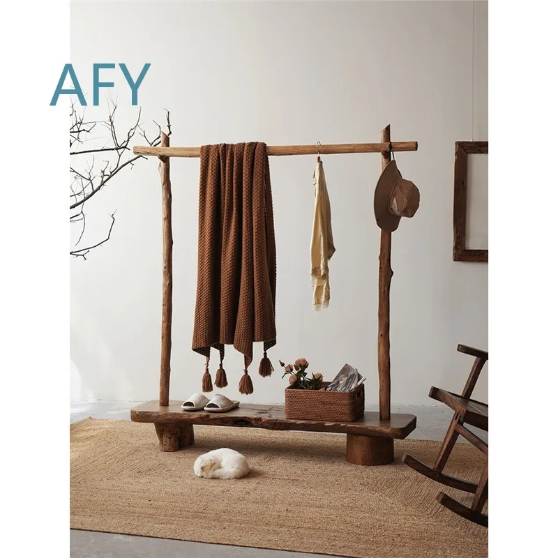 Rustic Wooden Coat Rack for Bohemian Style Home Decor Natural Branch Design Floor Standing Clothing Hanger for Vintage Airbnb
