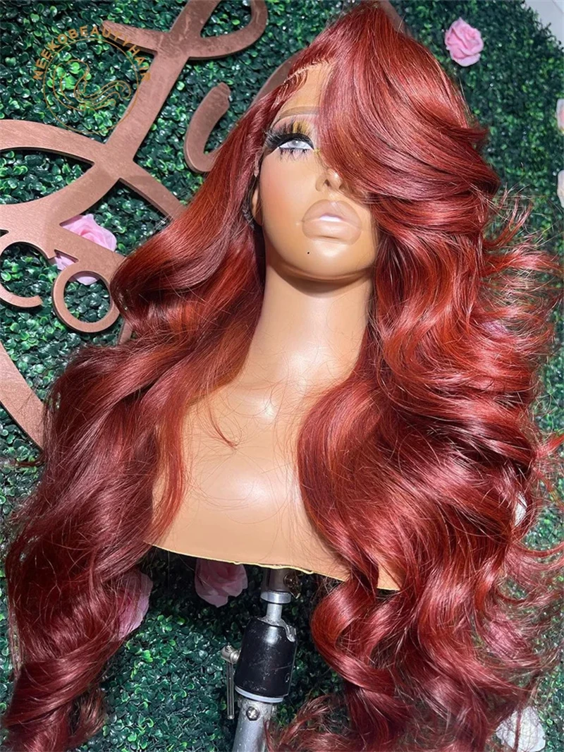 Reddish Brown Body Wave 13x4 Lace Front Wig Human Hair Brazilian 30 34 Inch 13x6 HD Lace Frontal Wigs For Women 180%