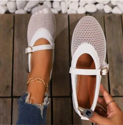 2024 New Beach Shoes Comfort Retro Female Flat shoes Summer Mesh Hollow Sandals Women Flats Shallow Flat shoes 36-43