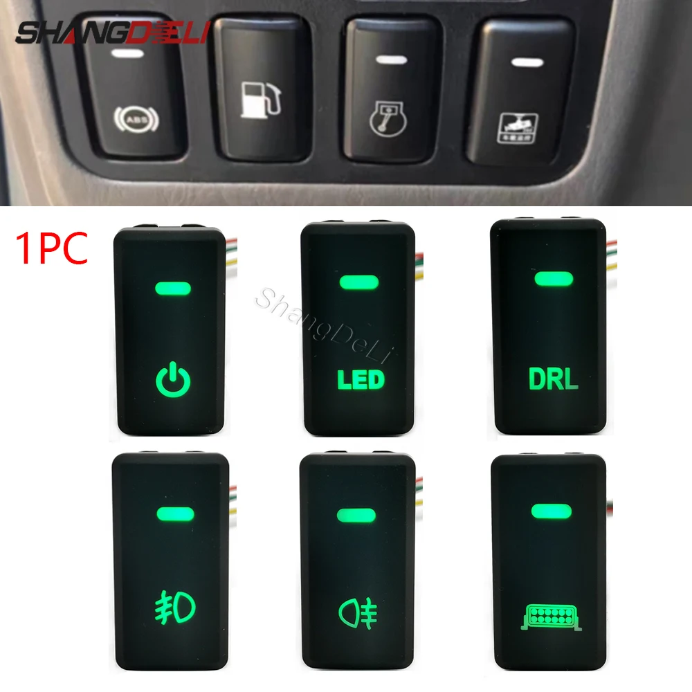 Luz LED verde DRL para coche, lámpara antiniebla, encendido y apagado, botón de interruptor de foco con cable para Toyota FJ Land Cruiser Prado 120 LC100, DC12V