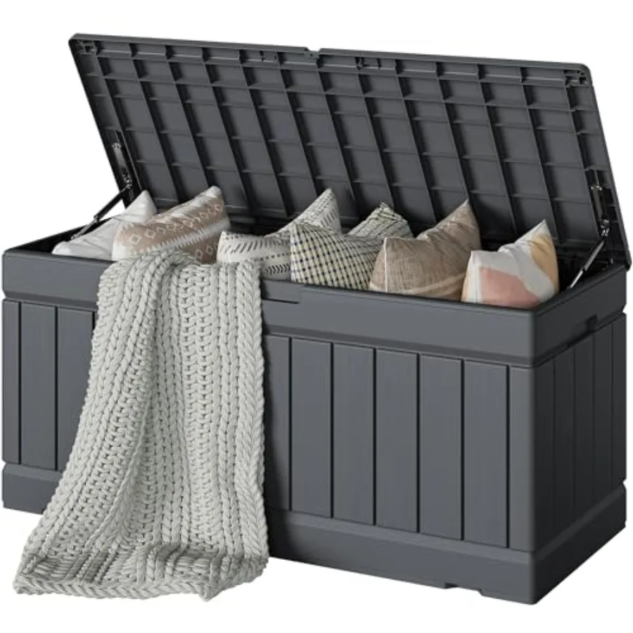 

Deck Box, Waterproof Resin Outdoor Storage Box for Outside and Patio, Outdoor Storage Bench Lockable for Patio Furniture, Garde