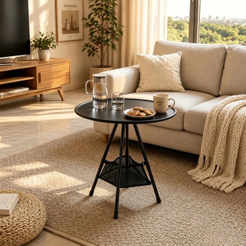 Foldable Modern Table with Snack Tray & Raised Edges - Space-Saving Suitable for, Bedroom, Bay Window -Freestanding Coffee Table