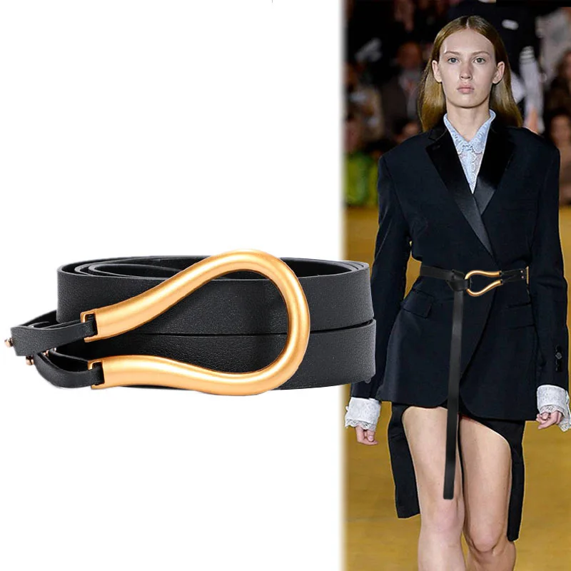 

Fashion Woman Belt High Quality Casual Light Horseshoe Buckle Large U-shaped Luxury Personality Curve Designer Belt Women LB2237