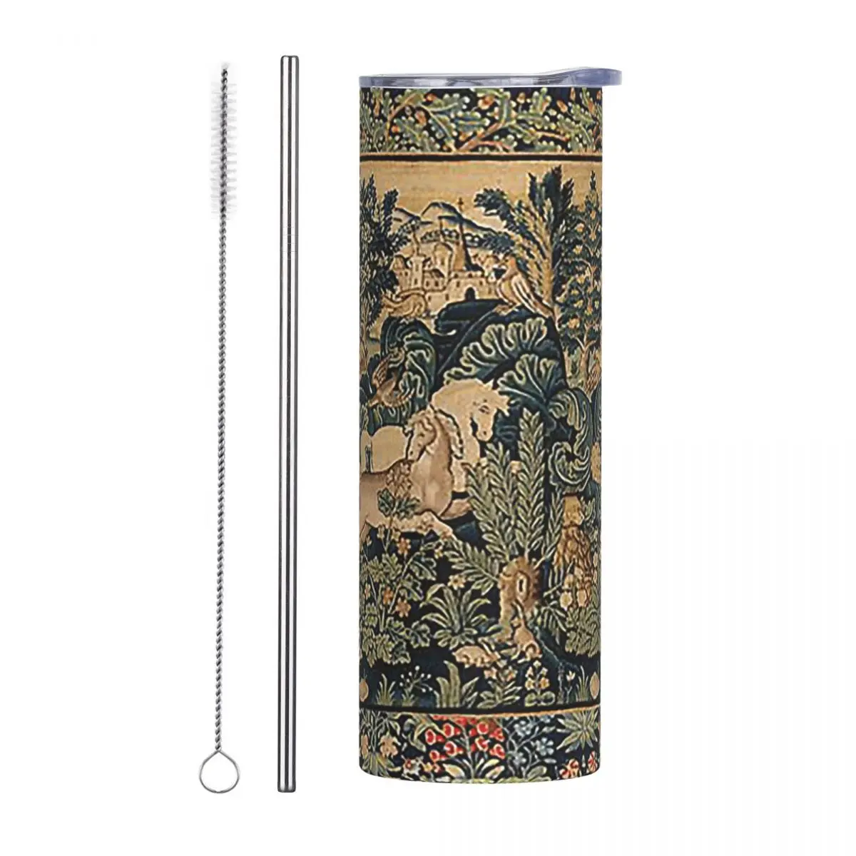 Fantastic Animals And Horses In Woodland Ivory Antique French Vacuum Insulated Mugs Thermal Cold Bottle Straw With Lid 20oz