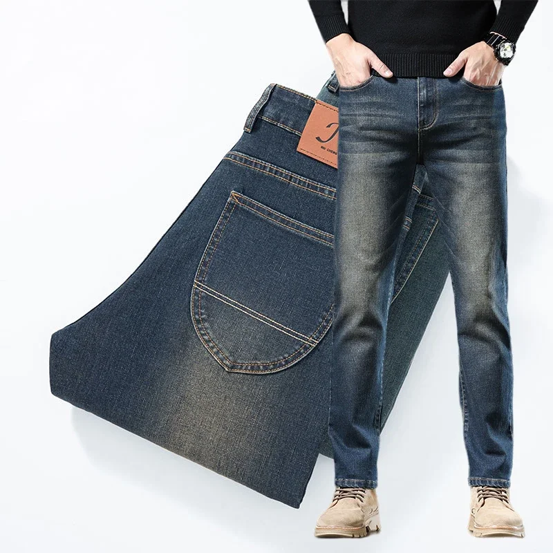 

Men's Stretch Vintage Jeans Solid Casual Business Slim Trousers Regular Solid Color Fashion Male Brand Clothing Denim Pants