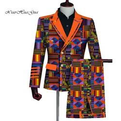 Mens African Clothing Bazin Riche African Wax Print Top Suits and Pants Sets Ankara Clothes 2 Pieces Blazer and Pants Set WYN725