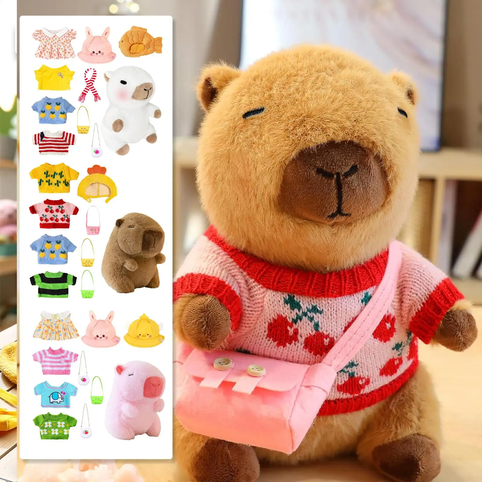 23cm Capybara Plush Toy Kids Ultra Soft Dress up Dolls with Clothes and Accessories Animal Plushies for Kids Birthday Gift