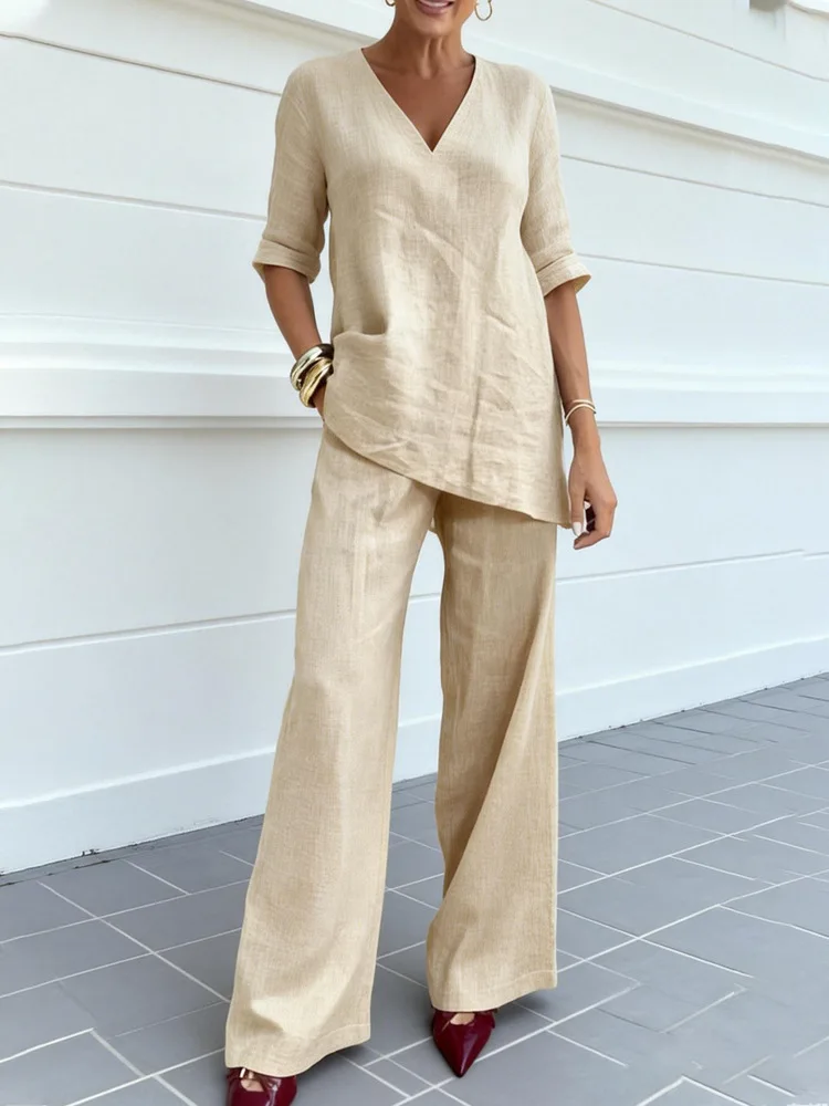 

2026 Summer Fashion New Women's Loose High Street Daily Outfit Set Commuting Leisure Tops Elastic Waist Pants Two Piece Set