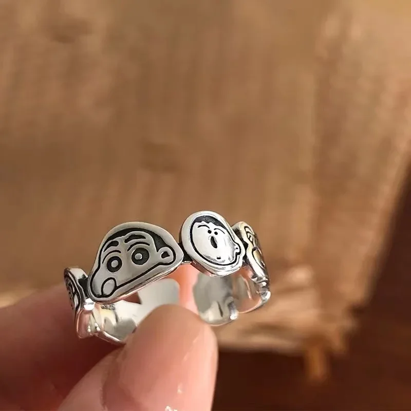 Crayon Shin-chan Cartoon Ring Jewelry Anime Women Silver Color Open Adjustable Fashion Girl Child Gift Adjustable Ring Jewelry