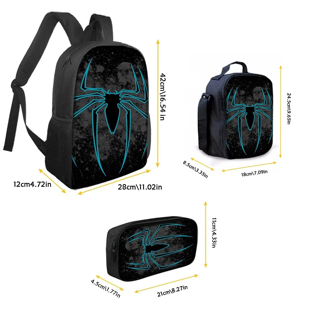 3PCS Blue Spider Print Backpack Set | Large Capacity Casual Backpack with Matching Clutch & Tote Bag, Perfect for Daily Use