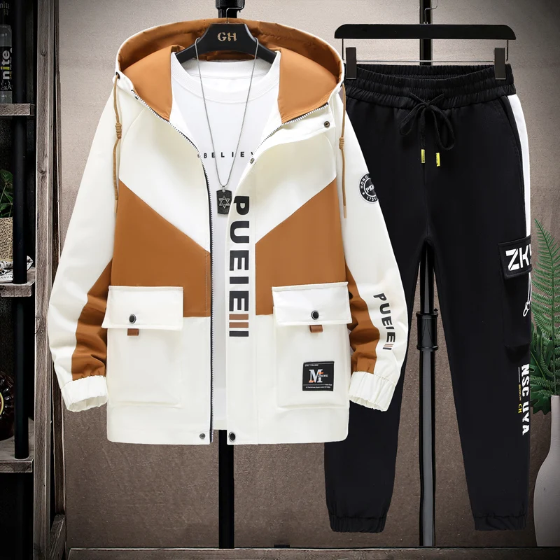 

Fashion Tracksuits Spring Autumn Two Piece Men's Sets Youth Street Wear Hooded Jacket & Pant Suit Outdoor Coat & Jogger Clothing