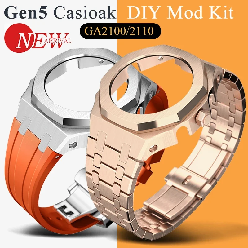 Mod Kit GEN4 Gen5 GA2100 Metal Bezel for G shock Casioak Modification 4th Generation Rubber&Steel Watch Case Strap GA-B2100 2110