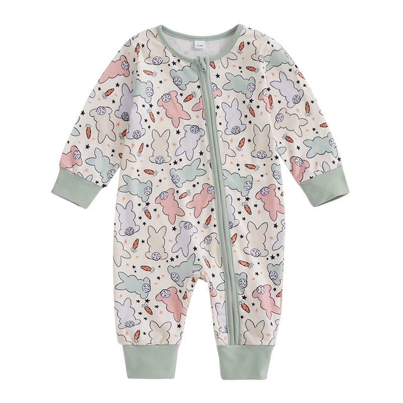 

Детский комбинезон с длинными рукавами и круглым вырезом с принтом кролика, осенний комбинезон, пасхальная одежда для мальчиков и девочек