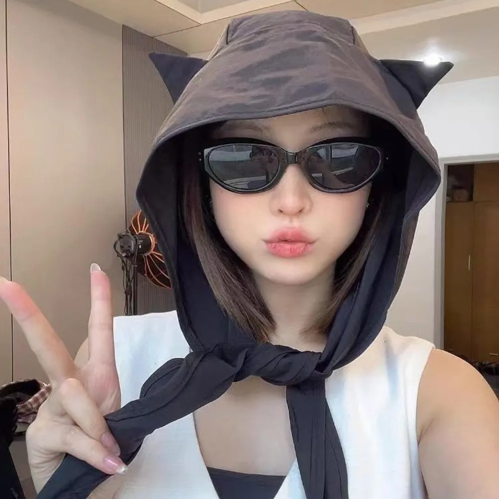 

Модная однотонная шляпа маленького дьявола, быстросохнущая шнуровка Y2K, шаль, шляпа, форма шали, пуловер, стильный платок, шляпа, повседневное использование