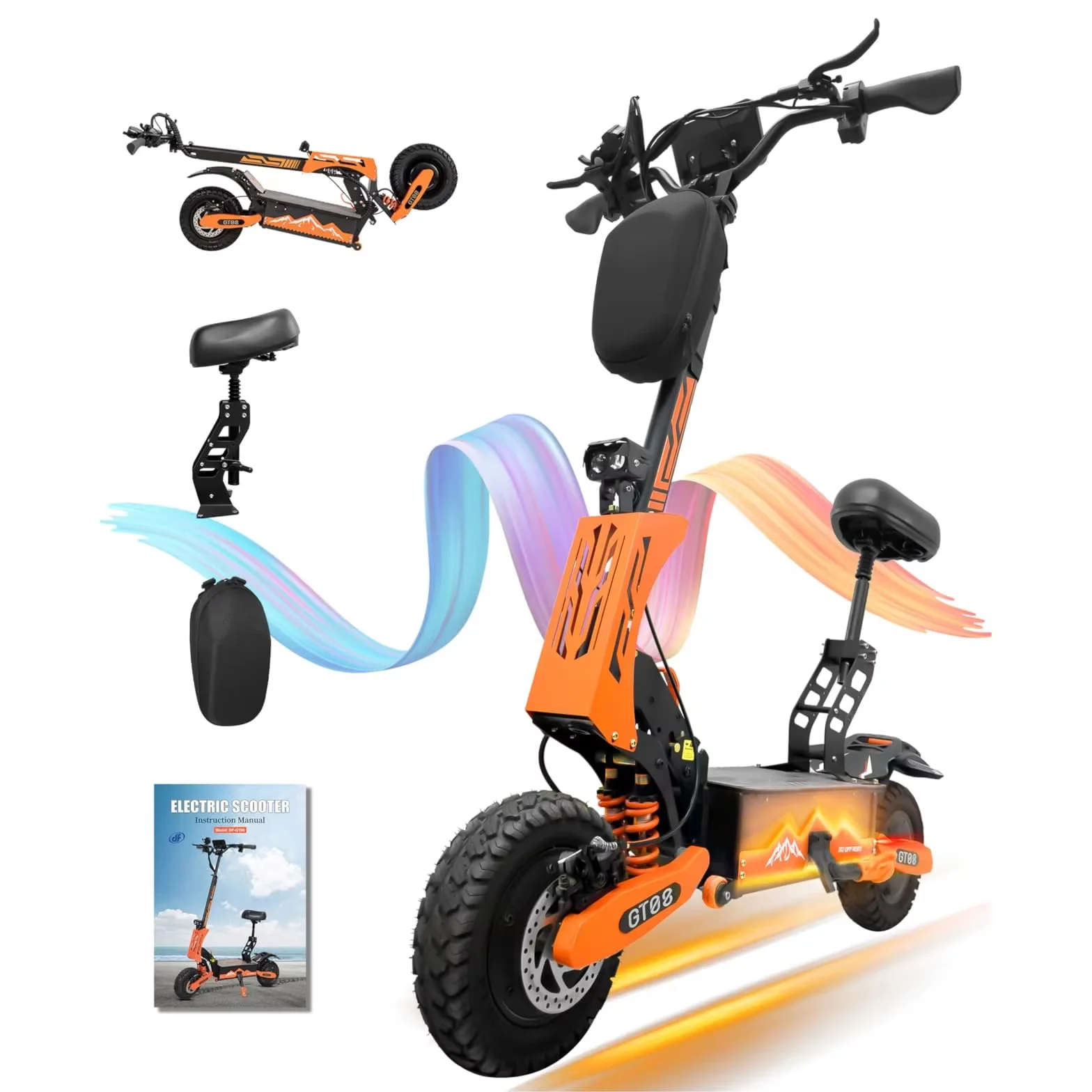 GT08 5600 واط سكوتر كهربائي للكبار محرك مزدوج السرعة 50MPH ، 60V27AH ، 11 بوصة على الطرق الوعرة الإطارات الرياضة للطي eScooter مع مقعد