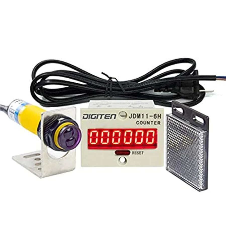 

0-999999 Digital LED Counter +PhotoElectric Switch Sensor +Reflector Automatic Conveyor Belting 100-240VAC 6 Digits Mini Custom