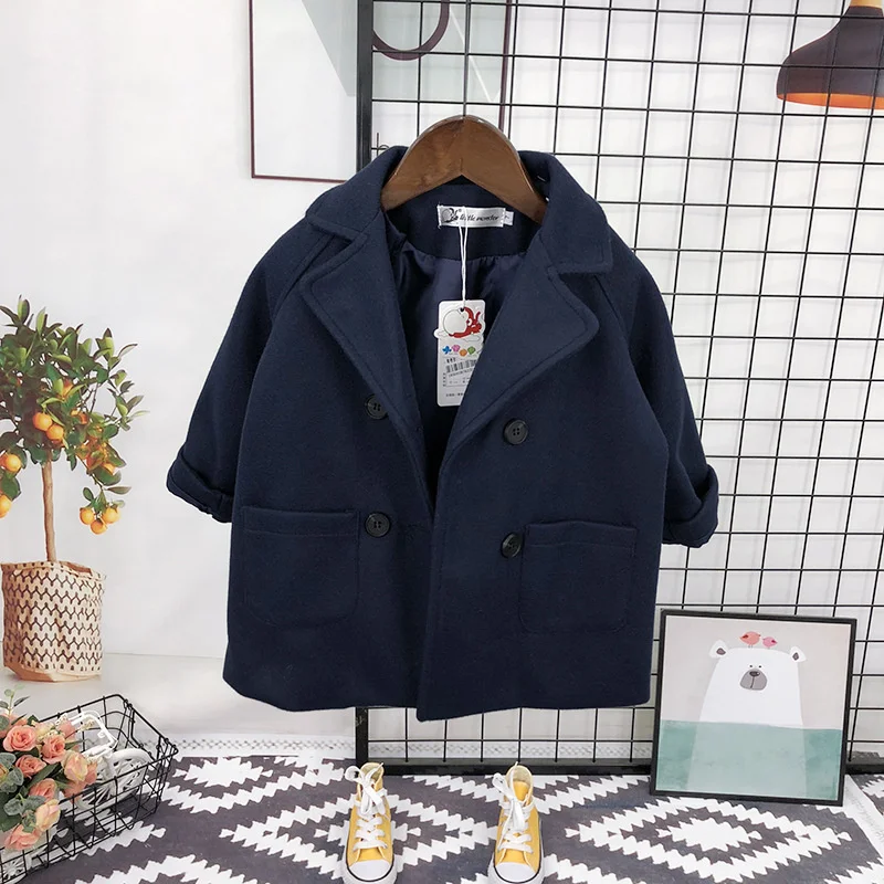 Korea Baby Boys Girls Winter Wool Jacket Coat Kids Woolen Windproof Outerwear Kids Ourdoor Clothes Children Thicken Warm Blazer