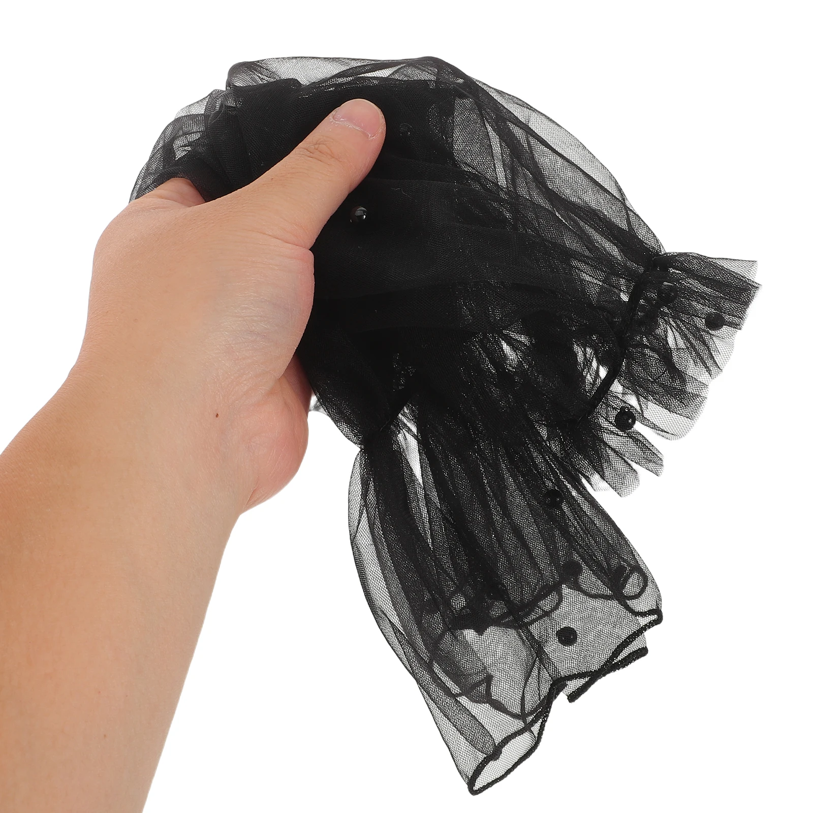 

1Pair Black Bridal Sleeves Pearl Embellished Tulle Wedding Arm Sleeves Removable Fingerless Gloves Elegant Wedding Dress