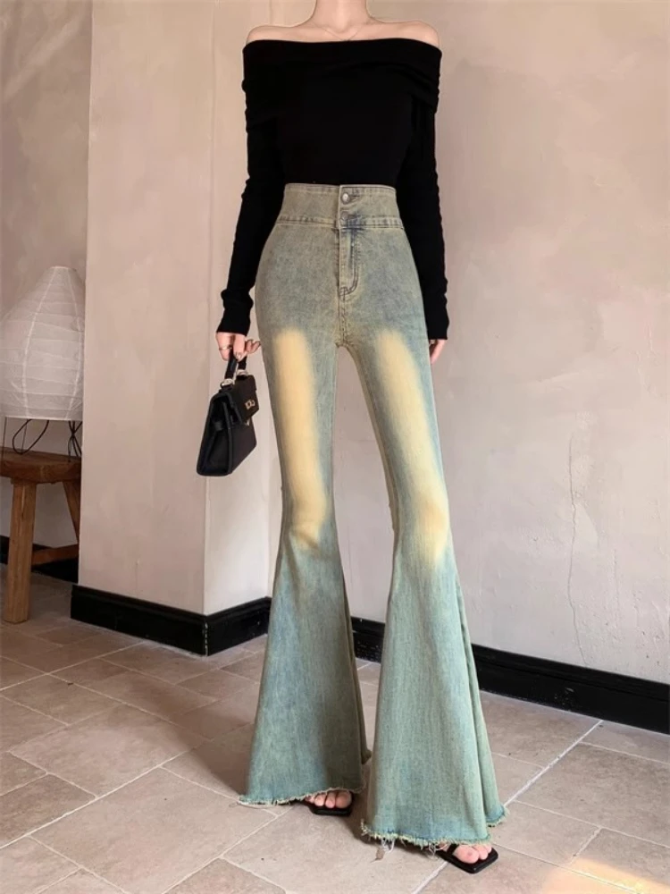 Frauen hohe Taille Jeans y2k Harajuku koreanischen Stil schlanke Fitness beliebte Flare einfache dünne Frühling Mode Teenager gemütlich klassisch