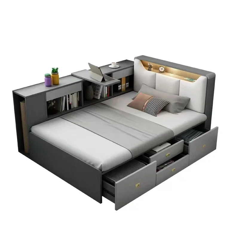 Queen Storage Double Bed Frame Aesthetic Cute Minimalist Multifunctional Twin Bed Frame Salon Wood Camas Bedroom Furniture
