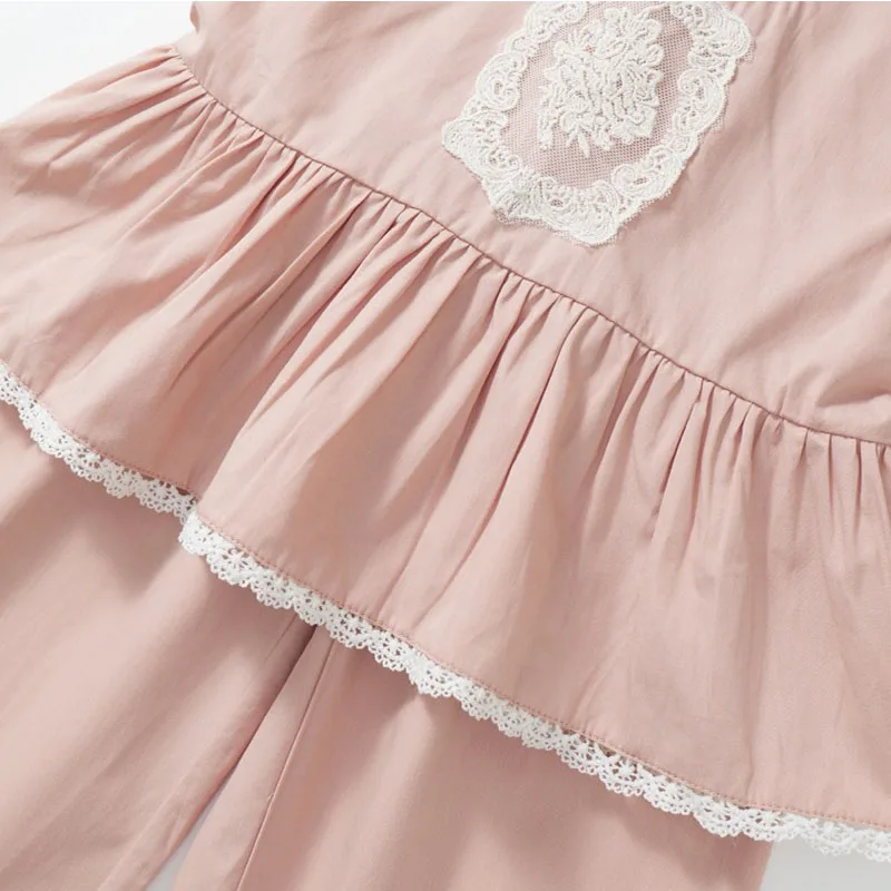 2Piece Sets Summer Toddler Girl Clothes Korean Fashion Lace Cotton Sleeveless Pink Baby Tops+Pants Boutique Kids Clothing B062