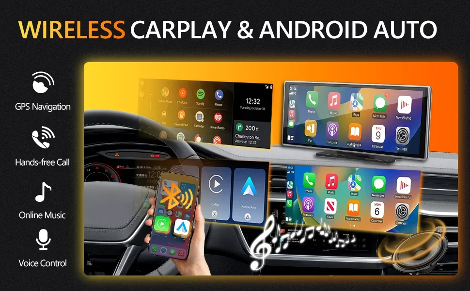 Srnubi 10,26/11,26" Auto Carplay Android Auto DVR 4K Kamera Android Auto Dashcam Fahrvideo-Rekorder GPS-Navigation Armaturenbrett – Detail 7