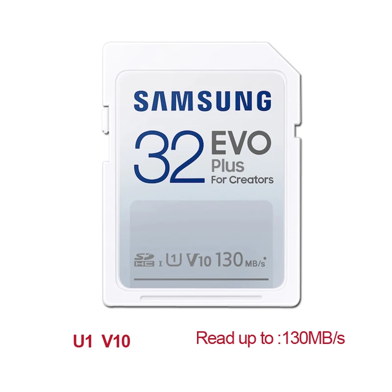 SAMSUNG EVO Plus SD-kaart 32GB SDHC V10 C10 64GB U1 128GB 256GB SDXC V30 U3 Overdrachtsnelheid tot 130MB/s Camera Geheugenkaart