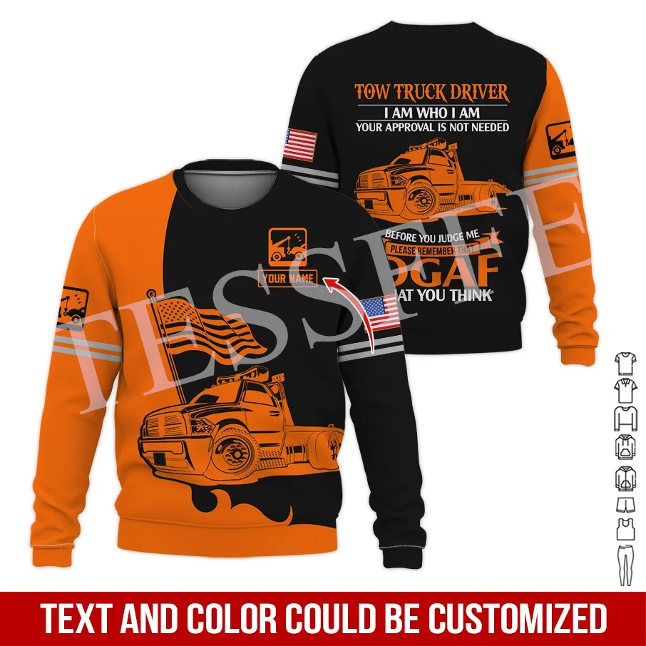 Custom Name Cosplay Tow Truck Driver Trucker Worker Retro Tracksuit 3DPrint Harajuku Casual Pullover Jacket Vintage Hoodies X26