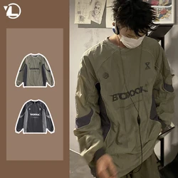 Outdoor Charge Sweatshirt Mens Reflective Strip Color Blocked American Casual Tops Loose Hiking Mountaineering Pullover New